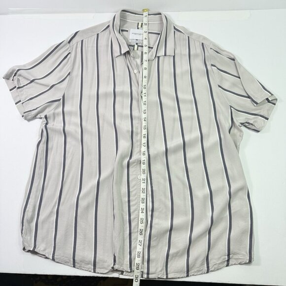Denim & Flower Ricky Singh Men's XL White Button Up Gray Vertical Stripe Viscose - Picture 2 of 12